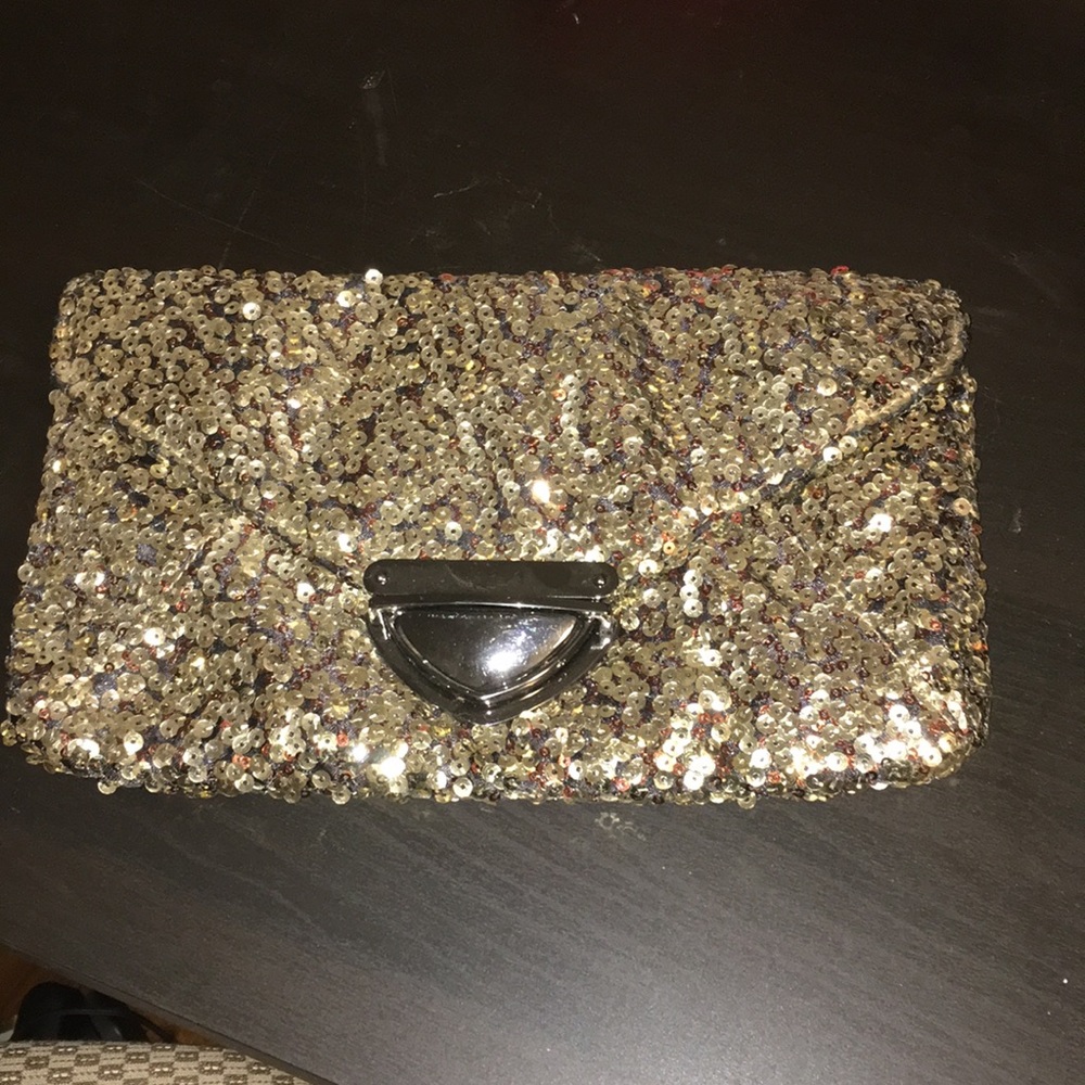 Style and Company gold sequined clutch handbag